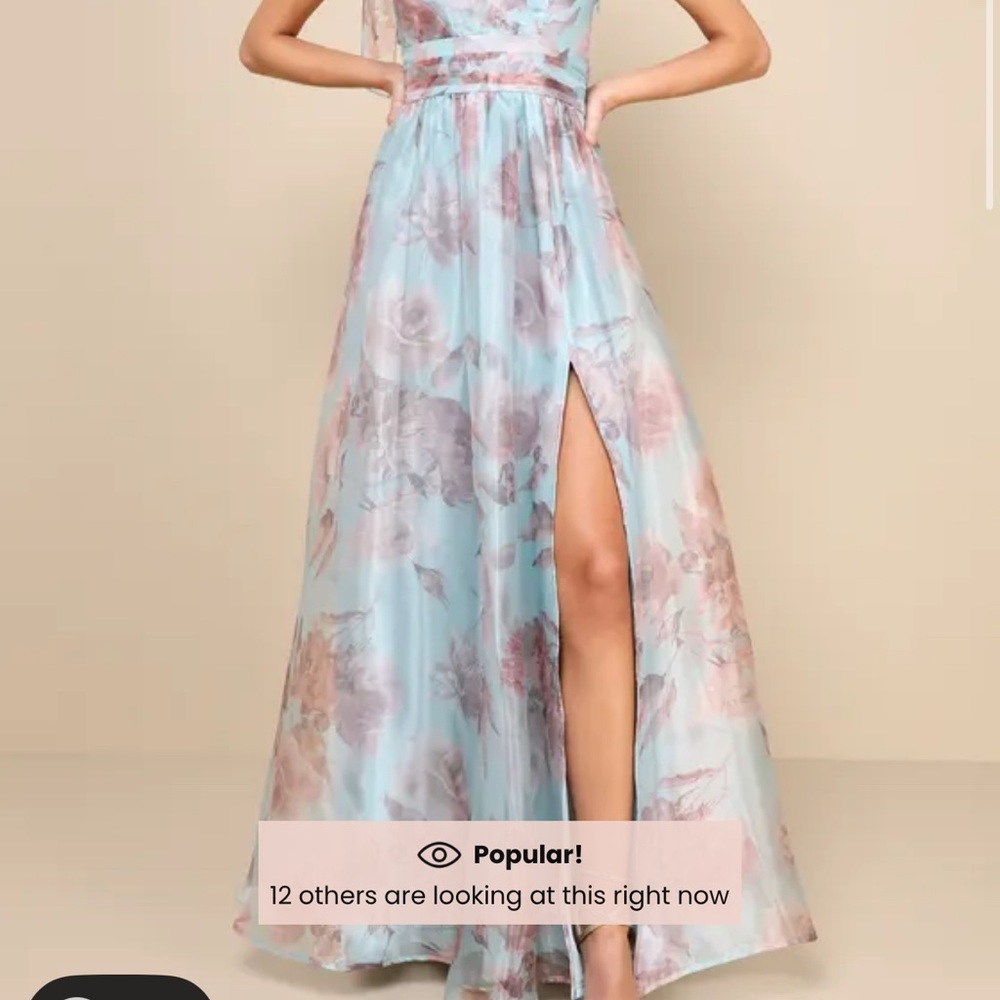 Lulu's Dramatically Lovely Blue Floral One-Shoulder Maxi Dress
